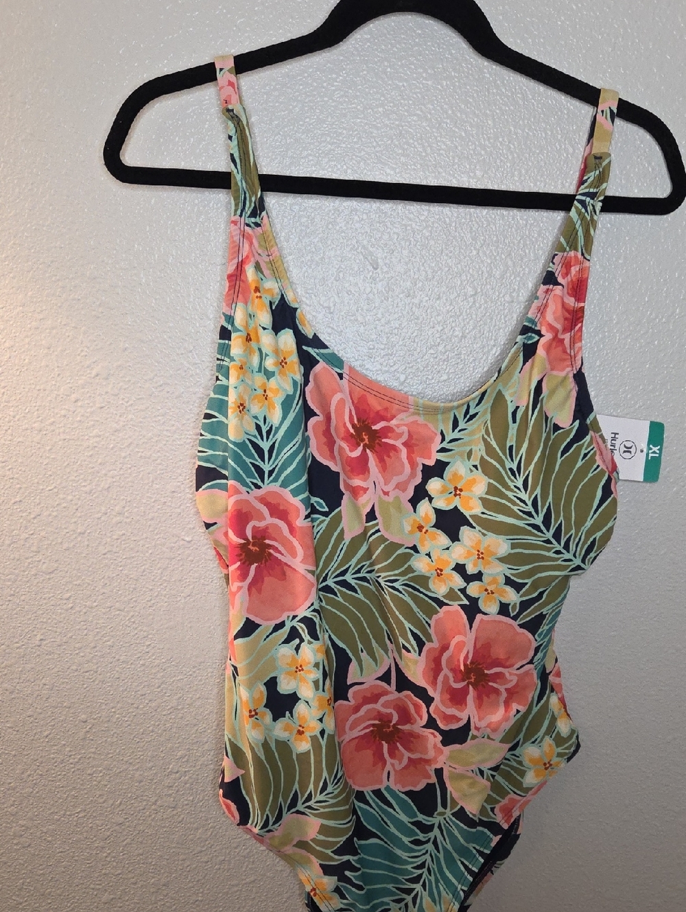 Hurley Floral Tropical One-Piece Swimsuit — Pink & Green